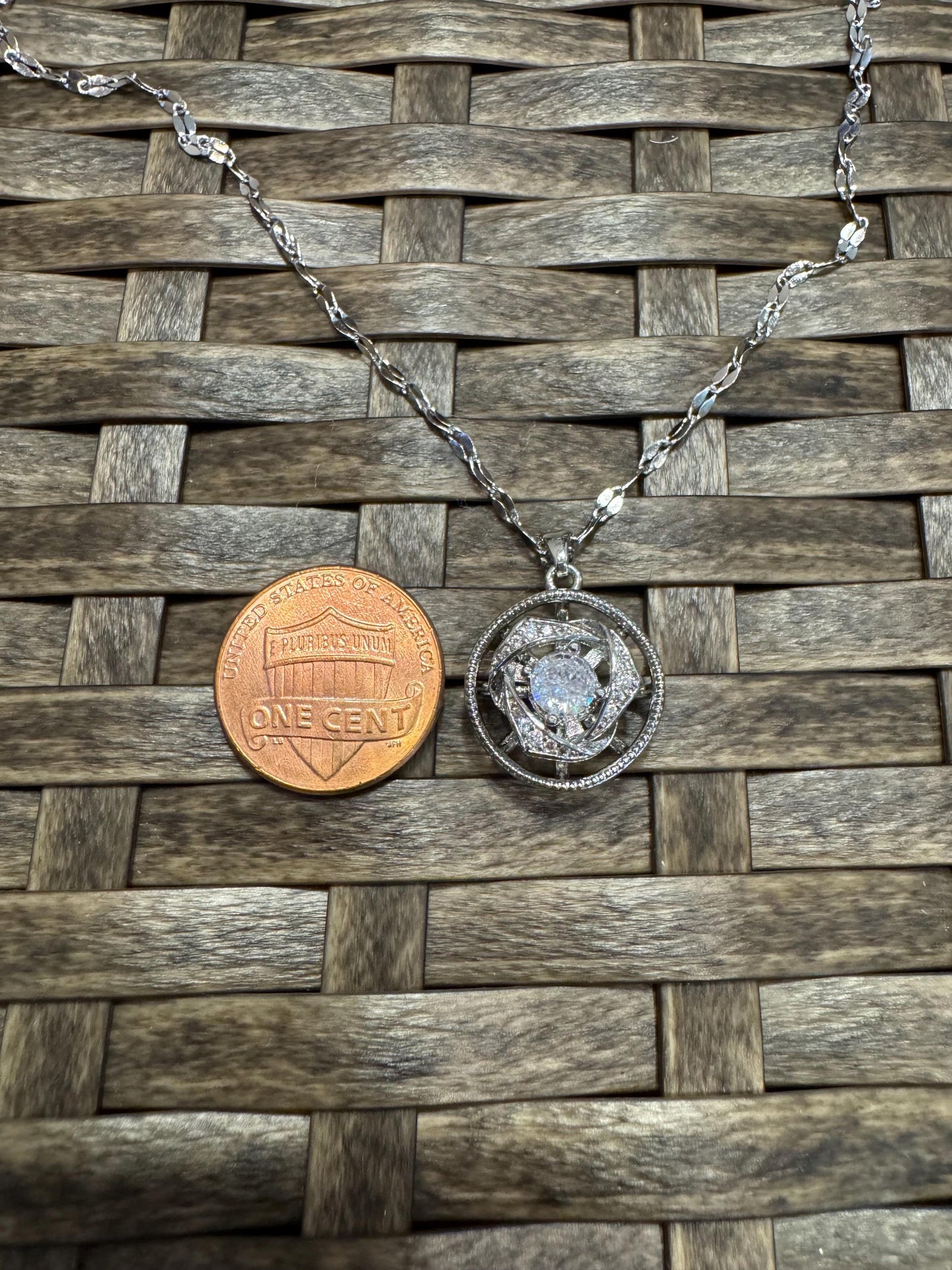Silver Spinning Rose Blossom Necklace with Cubic Zirconia – Anxiety Relief Jewelry