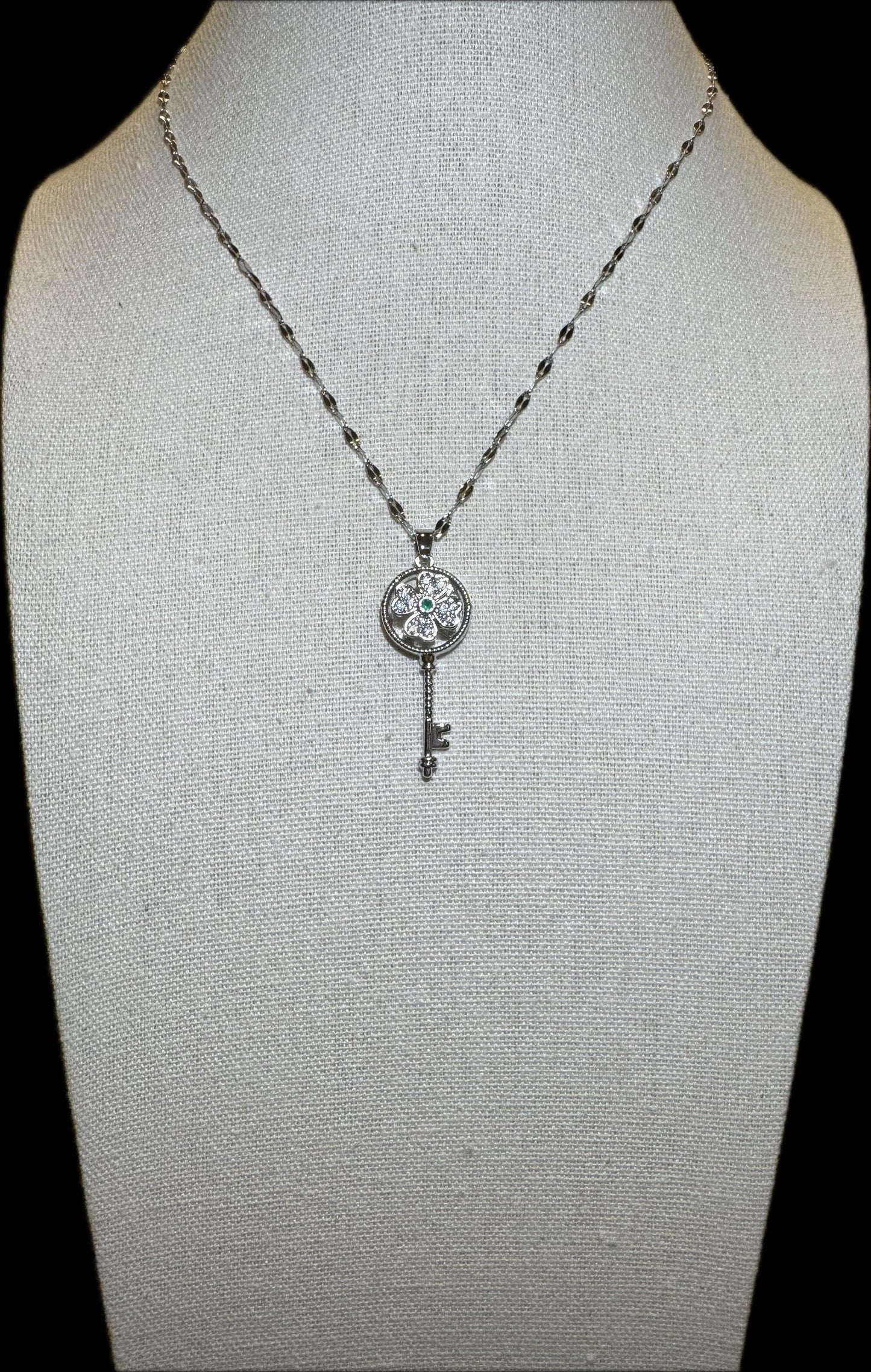 Silver Spinning Key-Shape (Type #1) Necklace with Cubic Zirconia – Anxiety Relief Jewelry