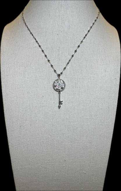 Silver Spinning Key-Shape (Type #1) Necklace with Cubic Zirconia – Anxiety Relief Jewelry