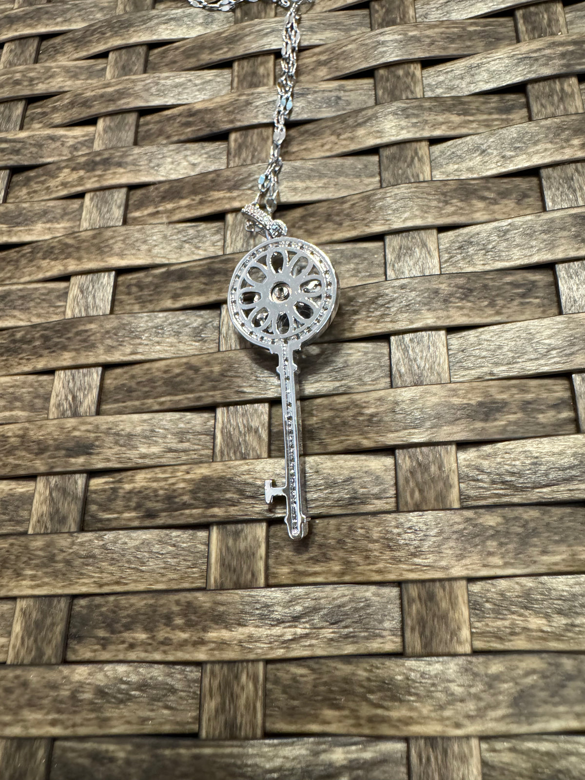 Silver Spinning Key-Shape (Type #3) Necklace with Cubic Zirconia – Anxiety Relief Jewelry (Copy)