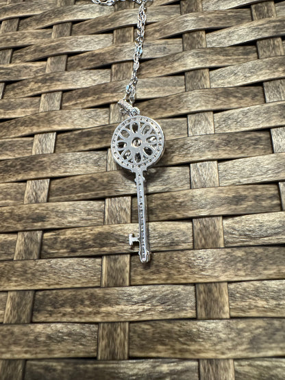 Silver Spinning Key-Shape (Type #3) Necklace with Cubic Zirconia – Anxiety Relief Jewelry (Copy)