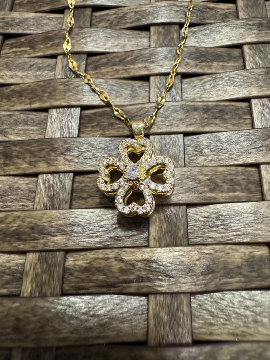 Gold Spinning Clover (Type #3) Necklace with Cubic Zirconia – Anxiety Relief Jewelry