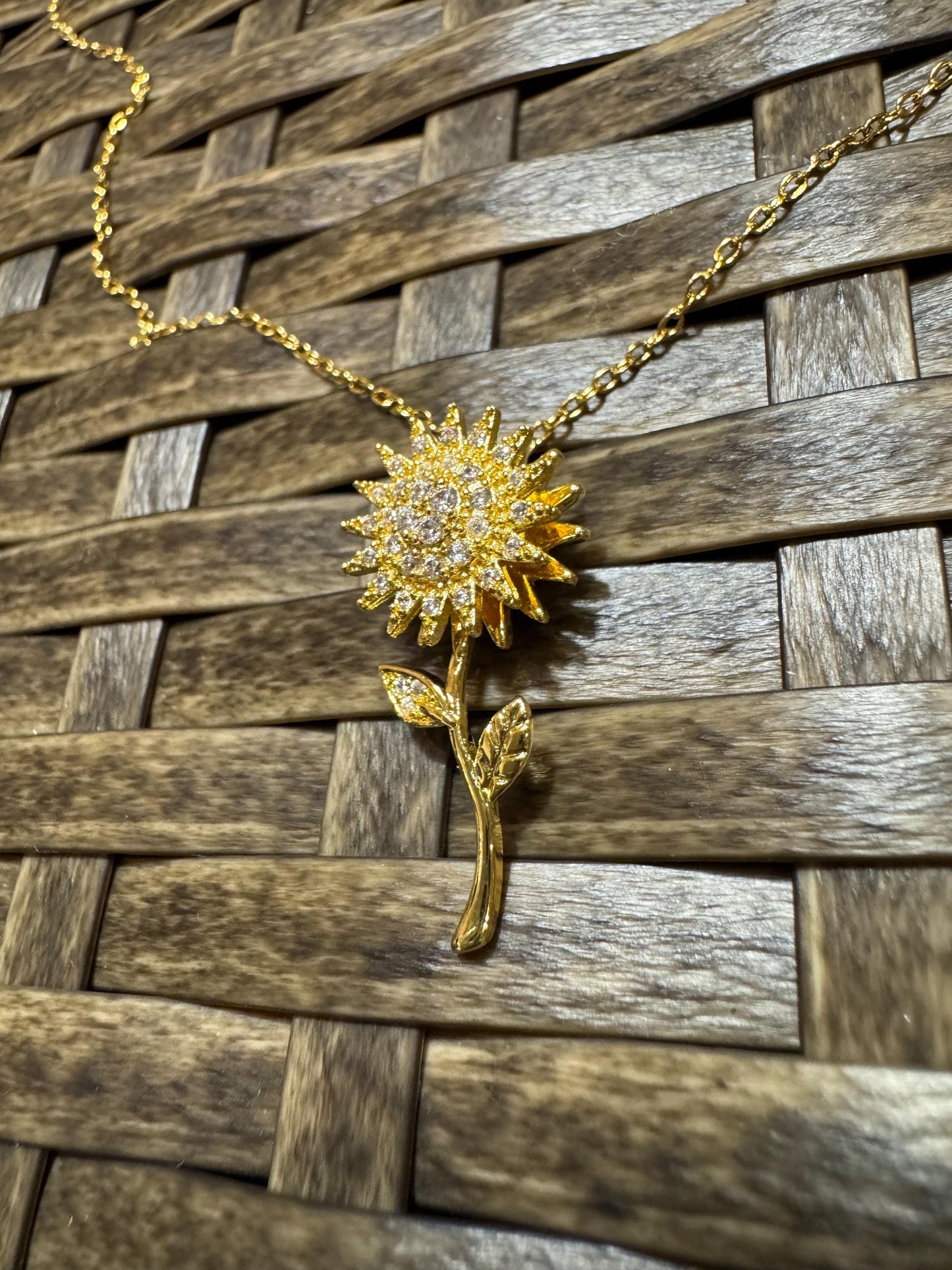 Gold Spinning Sunflower (Type #2) Necklace with Cubic Zirconia – Anxiety Relief Jewelry