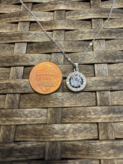Sterling Silver Round Halo Pendant Necklace – Dainty Cubic Zirconia Sparkle for Everyday Elegance & Gifting