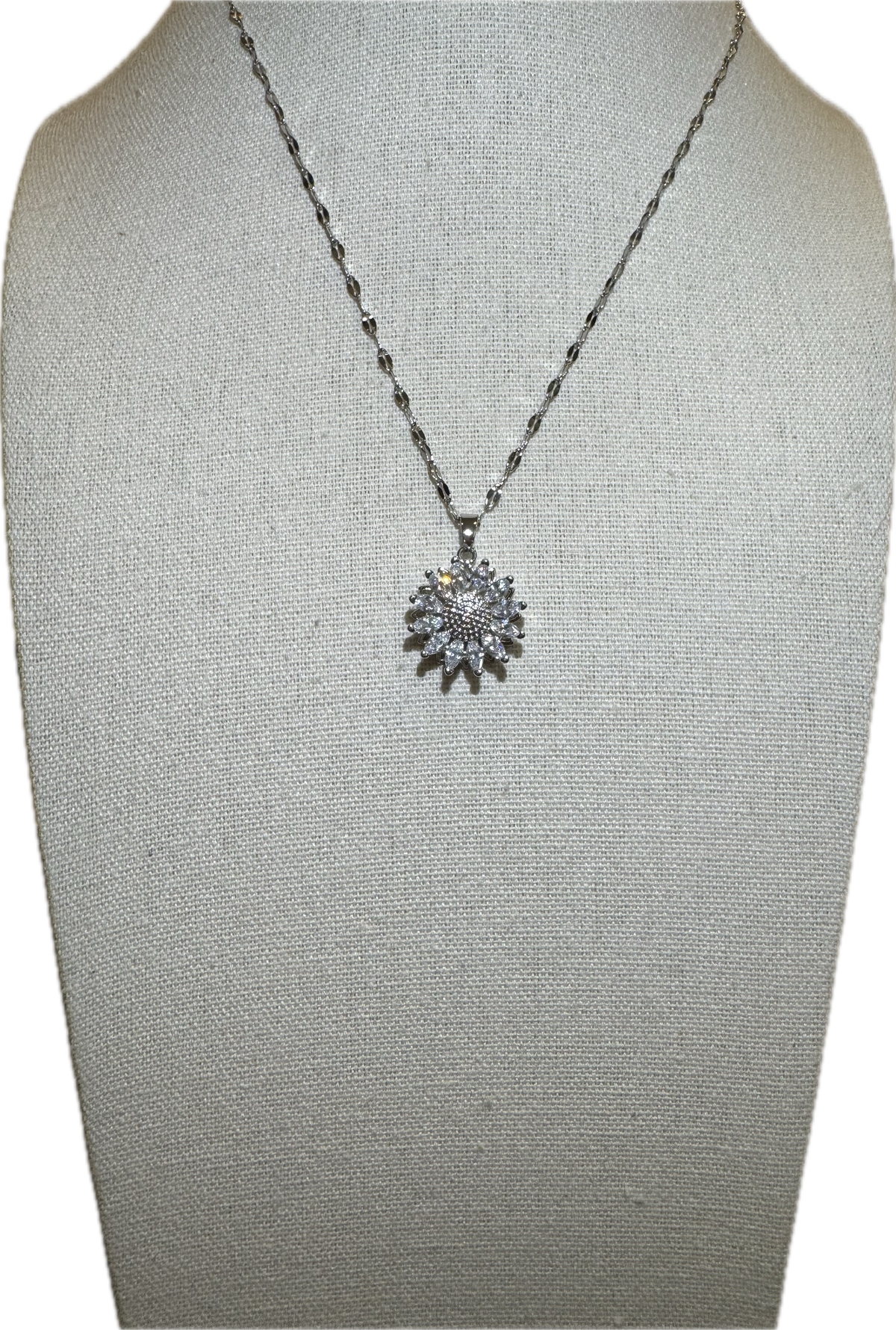 Silver Spinning Sunflower (Type #3) Necklace with Cubic Zirconia – Anxiety Relief Jewelry (Copy)