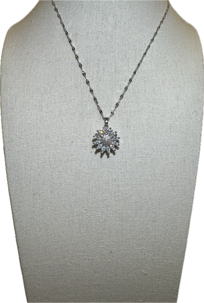 Silver Spinning Sunflower (Type #3) Necklace with Cubic Zirconia – Anxiety Relief Jewelry (Copy)