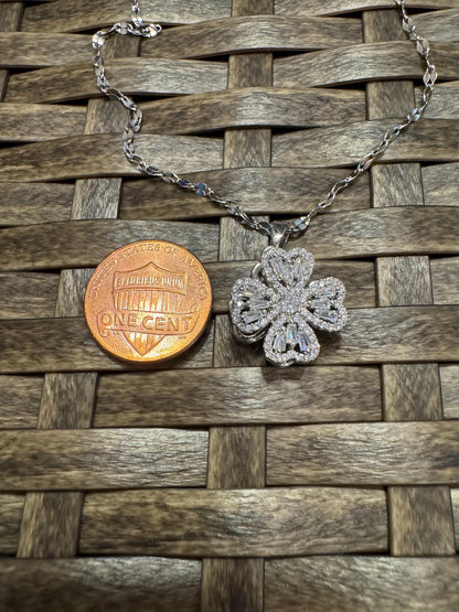 Silver Spinning Clover Necklace with Cubic Zirconia – Anxiety Relief Jewelry