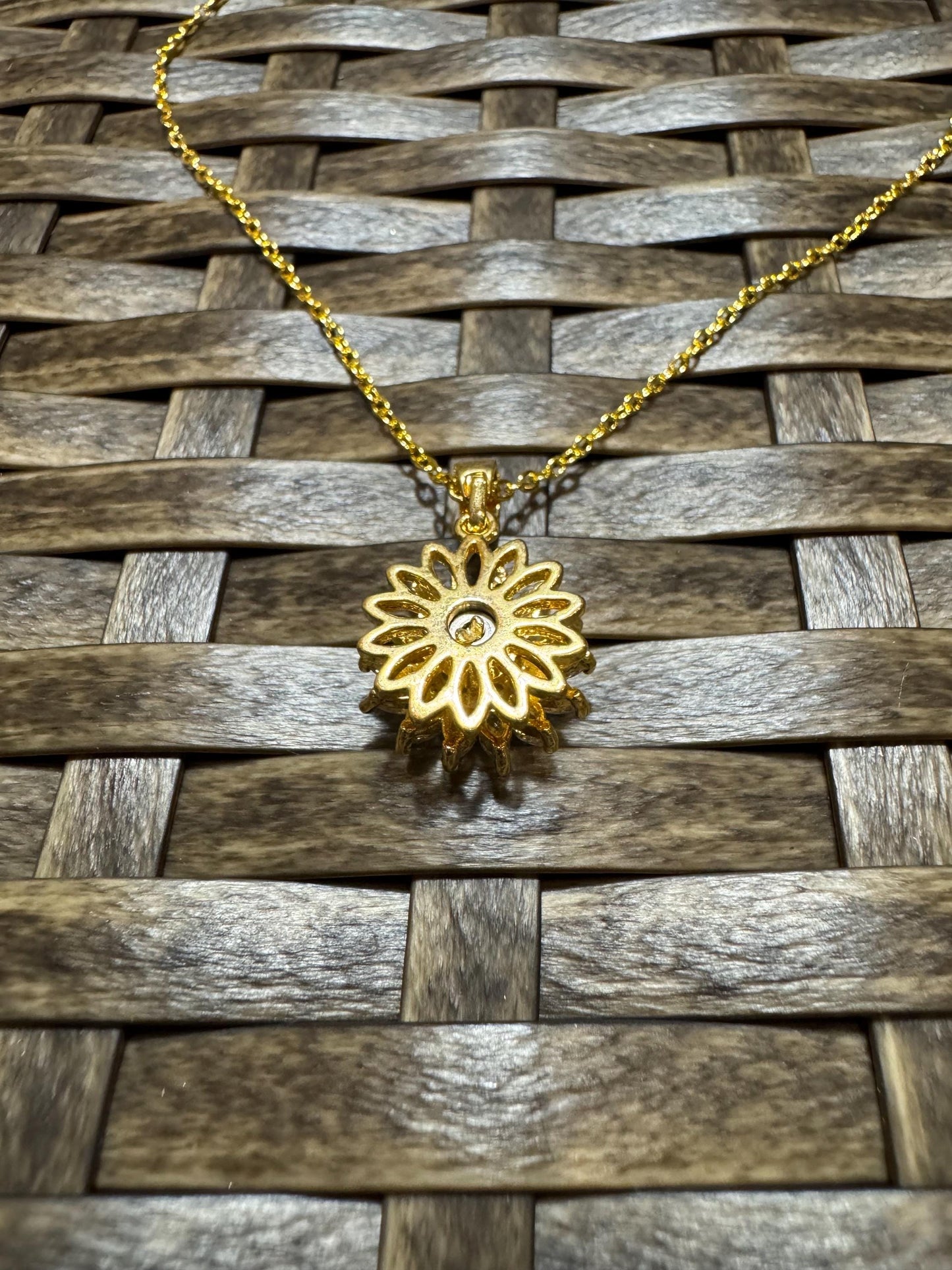 Gold Spinning Sunflower (Type #1) Necklace with Cubic Zirconia – Anxiety Relief Jewelry