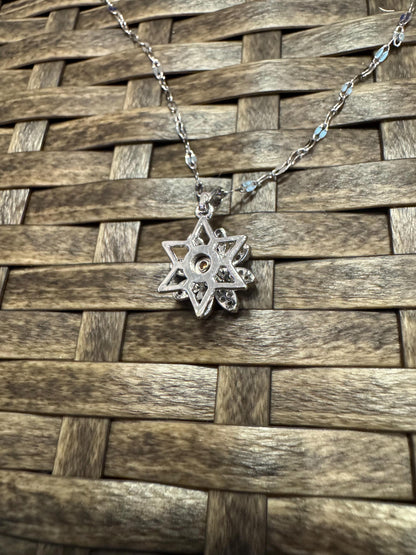 Silver Spinning Avens Bloom Necklace with Cubic Zirconia – Anxiety Relief Jewelry