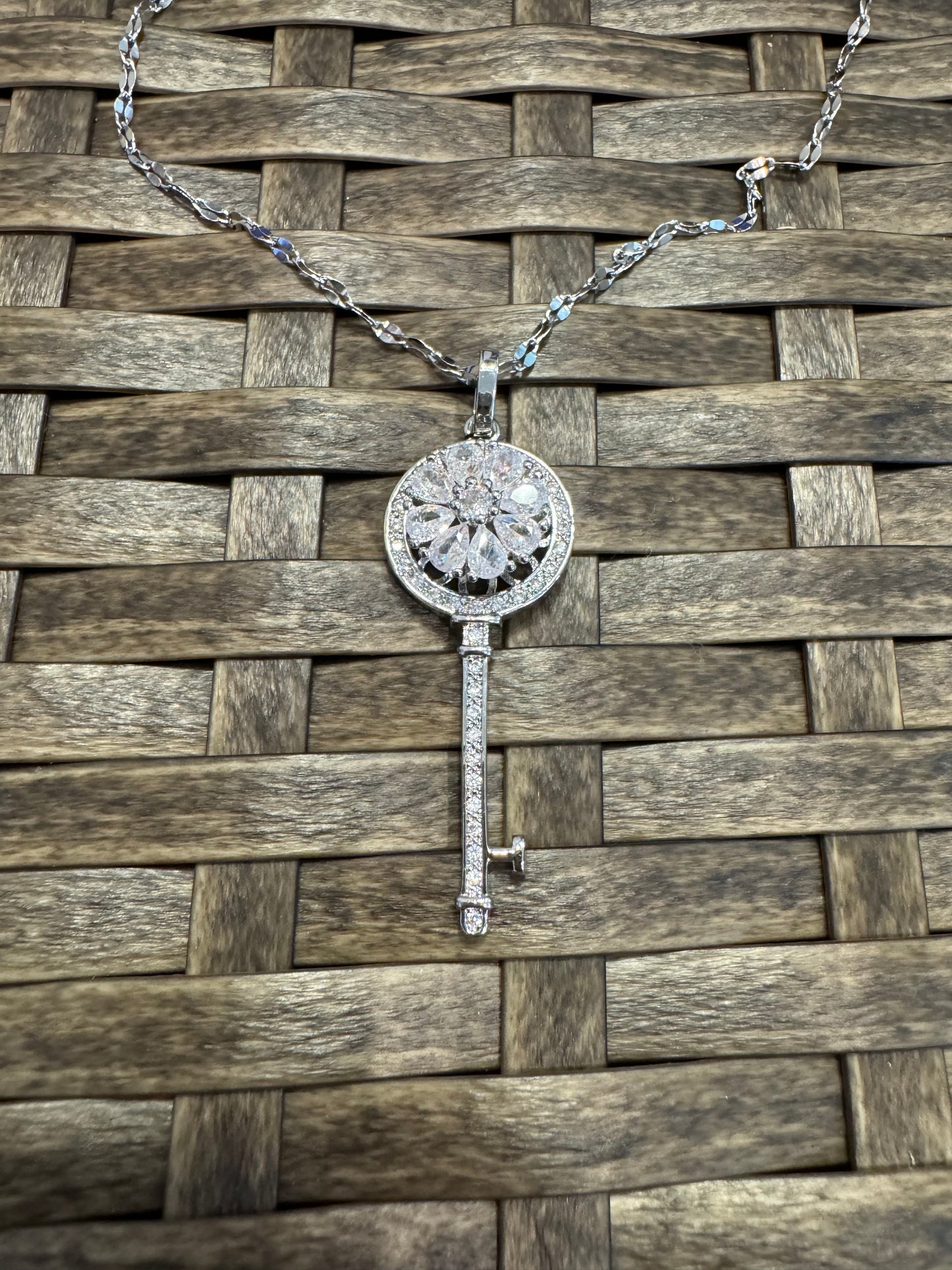 Silver Spinning Key-Shape (Type #3) Necklace with Cubic Zirconia – Anxiety Relief Jewelry (Copy)