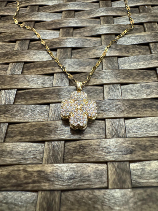 Gold Spinning Clover (Type #2) Necklace with Cubic Zirconia – Anxiety Relief Jewelry