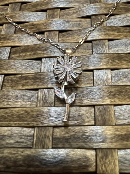 Silver Spinning Sunflower (Type #2) Necklace with Cubic Zirconia – Anxiety Relief Jewelry