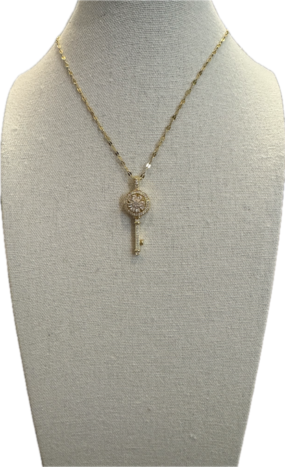 Gold Spinning Key-Shape (Type #3) Necklace with Cubic Zirconia – Anxiety Relief Jewelry (Copy) (Copy)