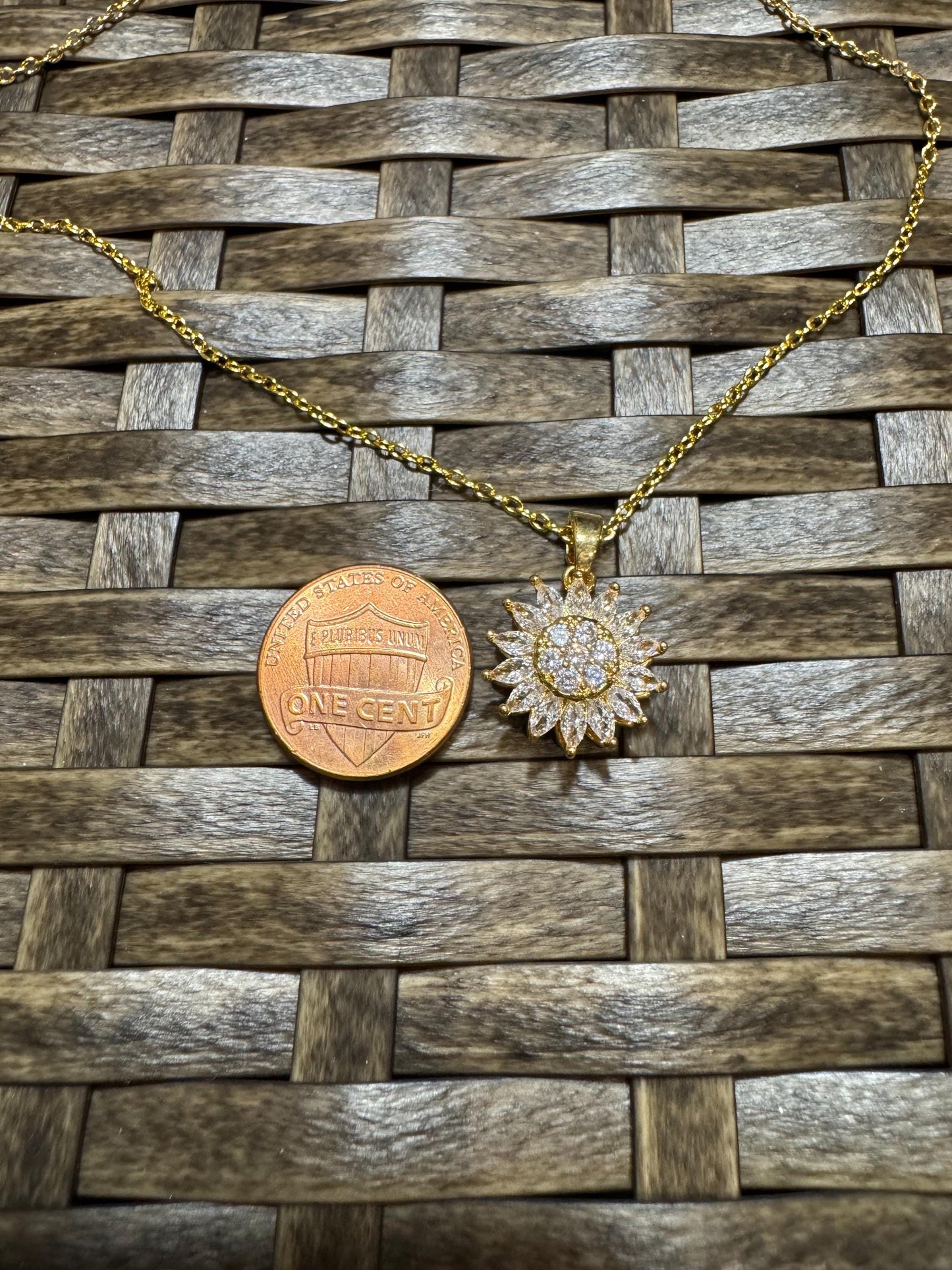 Gold Spinning Sunflower (Type #1) Necklace with Cubic Zirconia – Anxiety Relief Jewelry