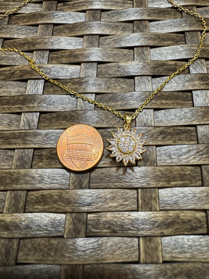 Gold Spinning Sunflower (Type #1) Necklace with Cubic Zirconia – Anxiety Relief Jewelry
