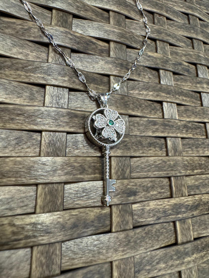 Silver Spinning Key-Shape (Type #1) Necklace with Cubic Zirconia – Anxiety Relief Jewelry
