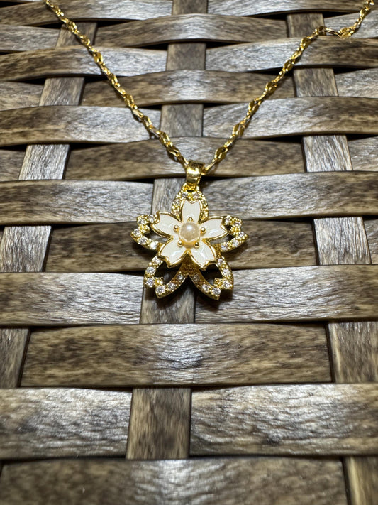 Gold Spinning Cherry Blossom Necklace with Cubic Zirconia – Anxiety Relief Jewelry