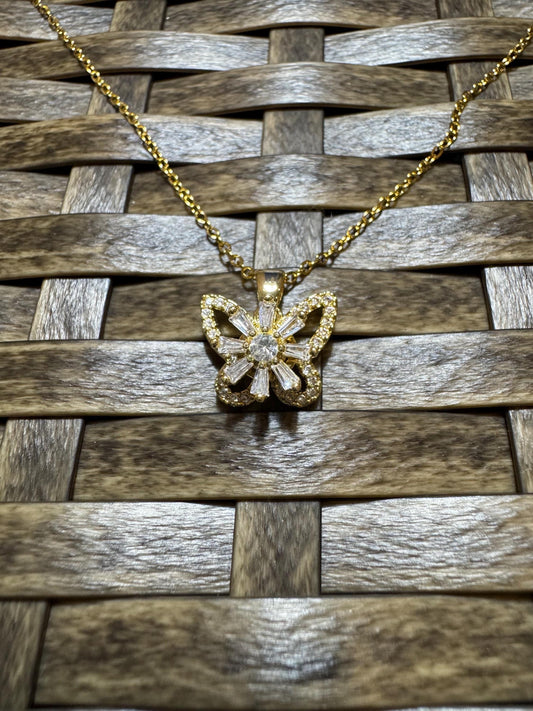 Gold Spinning Butterfly Necklace with Cubic Zirconia – Anxiety Relief Jewelry