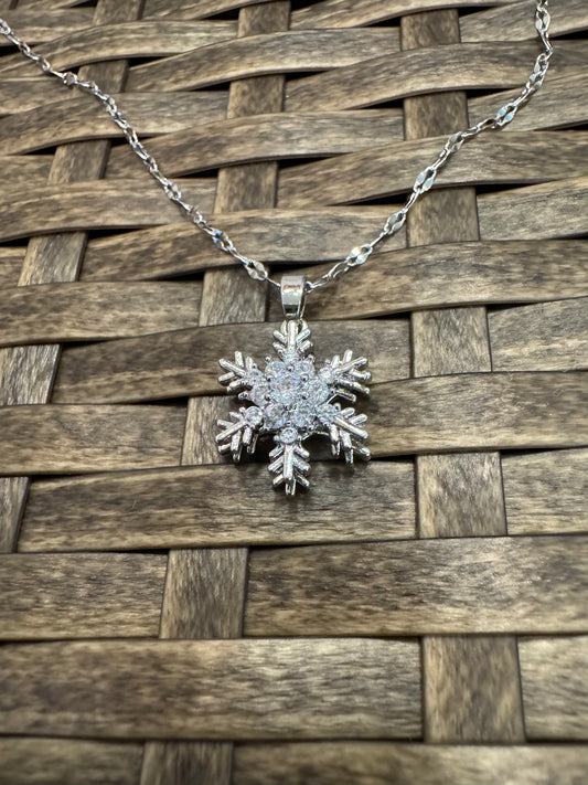 Silver Spinning Snowflake (Type #3) Necklace with Cubic Zirconia – Anxiety Relief Jewelry (Copy)