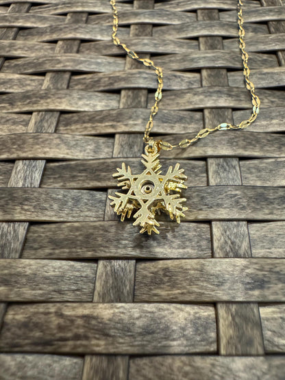 Gold Spinning Snowflake Necklace with Cubic Zirconia – Anxiety Relief Jewelry