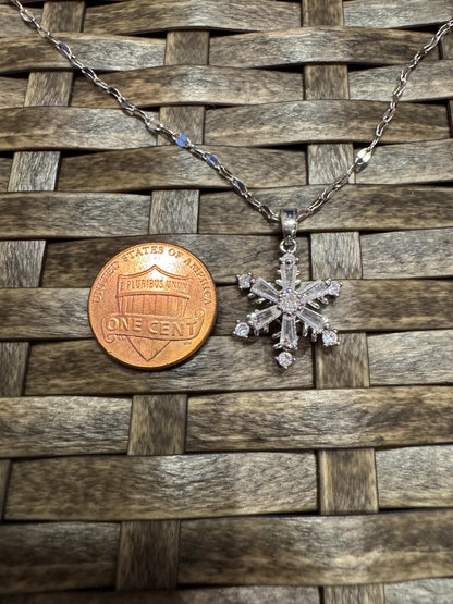 Silver Spinning Snowflake (Type #1) Necklace with Cubic Zirconia – Anxiety Relief Jewelry