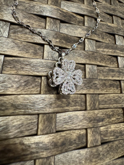 Silver Spinning Clover Necklace with Cubic Zirconia – Anxiety Relief Jewelry