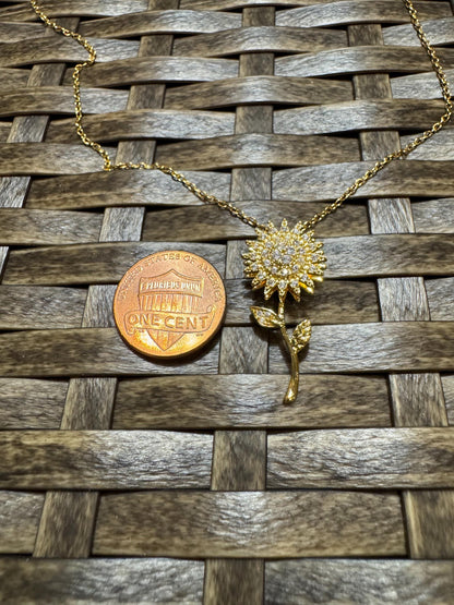 Gold Spinning Sunflower (Type #2) Necklace with Cubic Zirconia – Anxiety Relief Jewelry