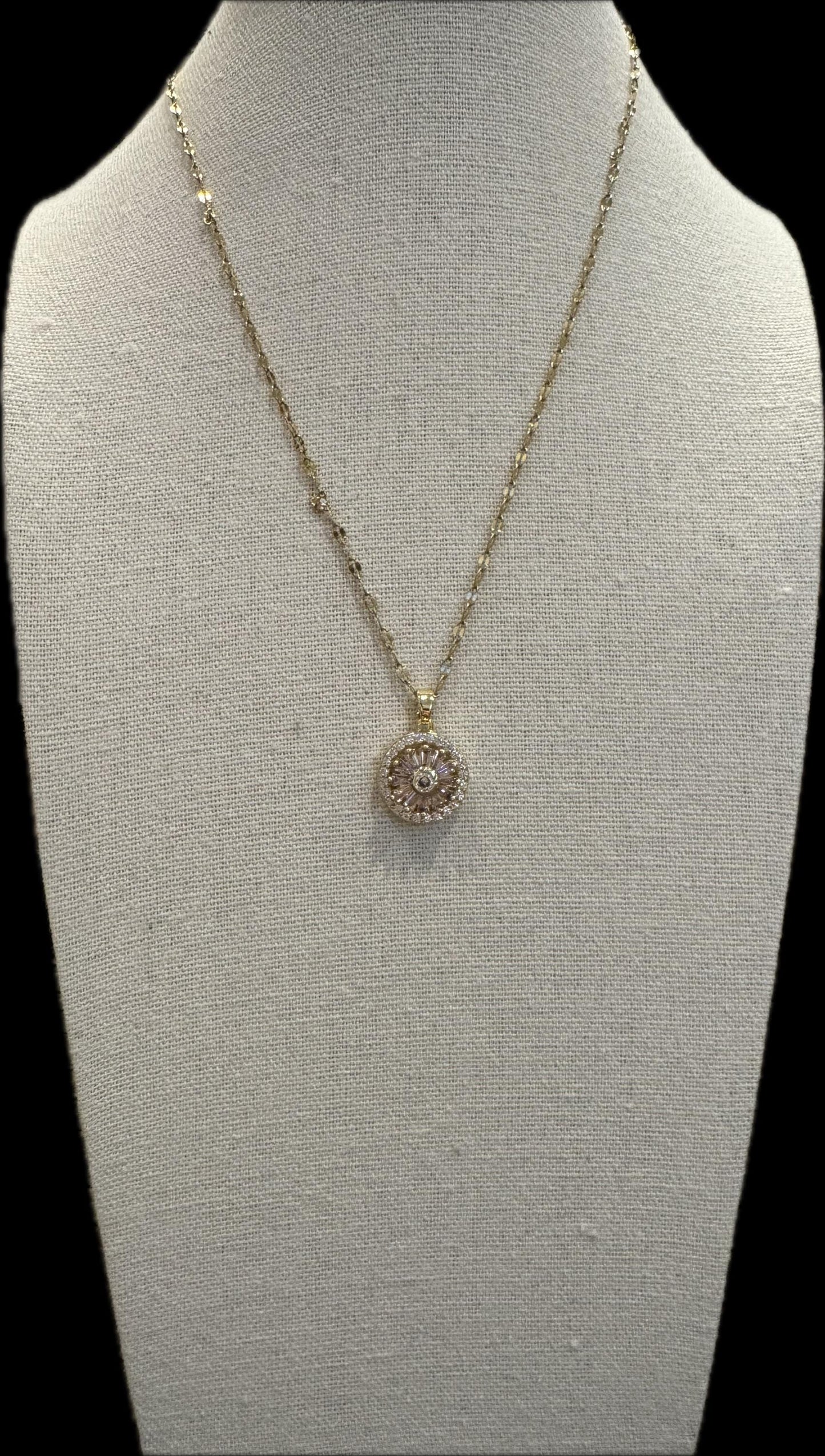 Spinning Pink Sunflower Necklace – Dainty CZ Spinner Pendant for Stress Relief