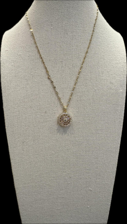 Spinning Pink Sunflower Necklace – Dainty CZ Spinner Pendant for Stress Relief