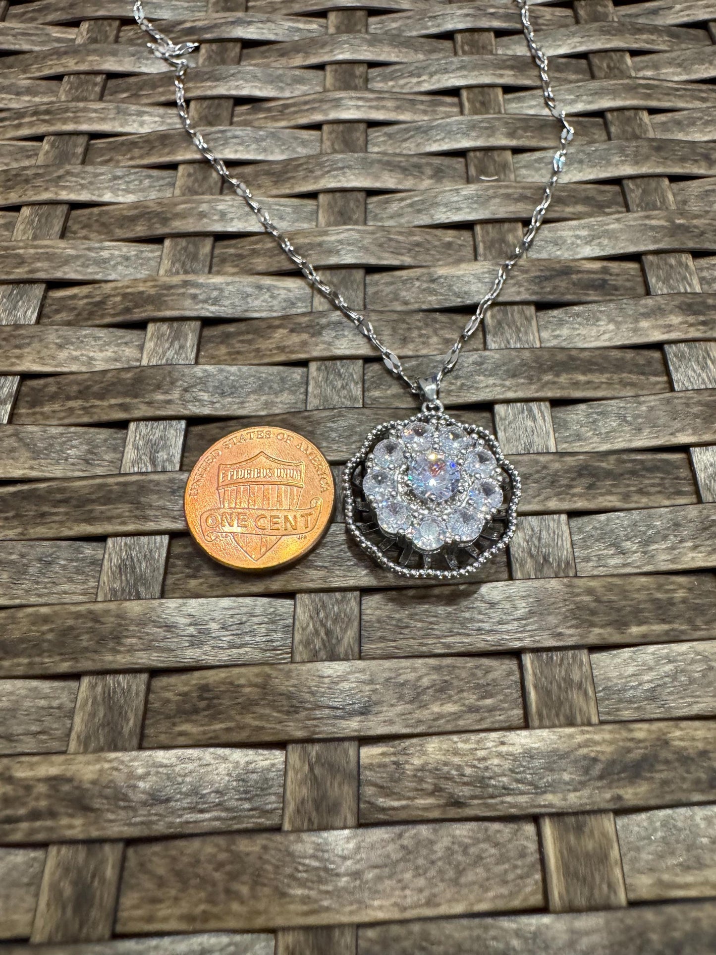 Silver Spinning Dahlia Blossom Necklace with Cubic Zirconia – Anxiety Relief Jewelry