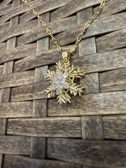 Gold Spinning Snowflake Necklace with Cubic Zirconia – Anxiety Relief Jewelry
