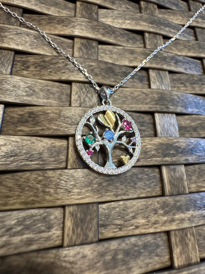 Sterling Silver Tree of Life Necklace — Multi-Charm Pendant for Mom, Nature Lover or Family Gift