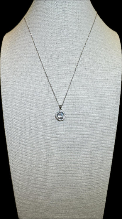 Sterling Silver Round Halo Pendant Necklace – Dainty Cubic Zirconia Sparkle for Everyday Elegance & Gifting