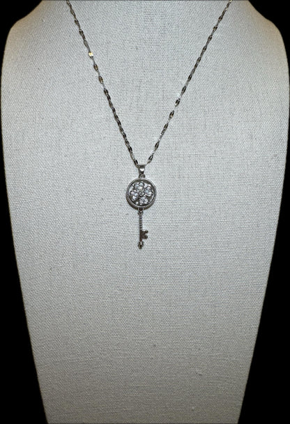 Silver Spinning Key-Shape (Type #2) Necklace with Cubic Zirconia – Anxiety Relief Jewelry
