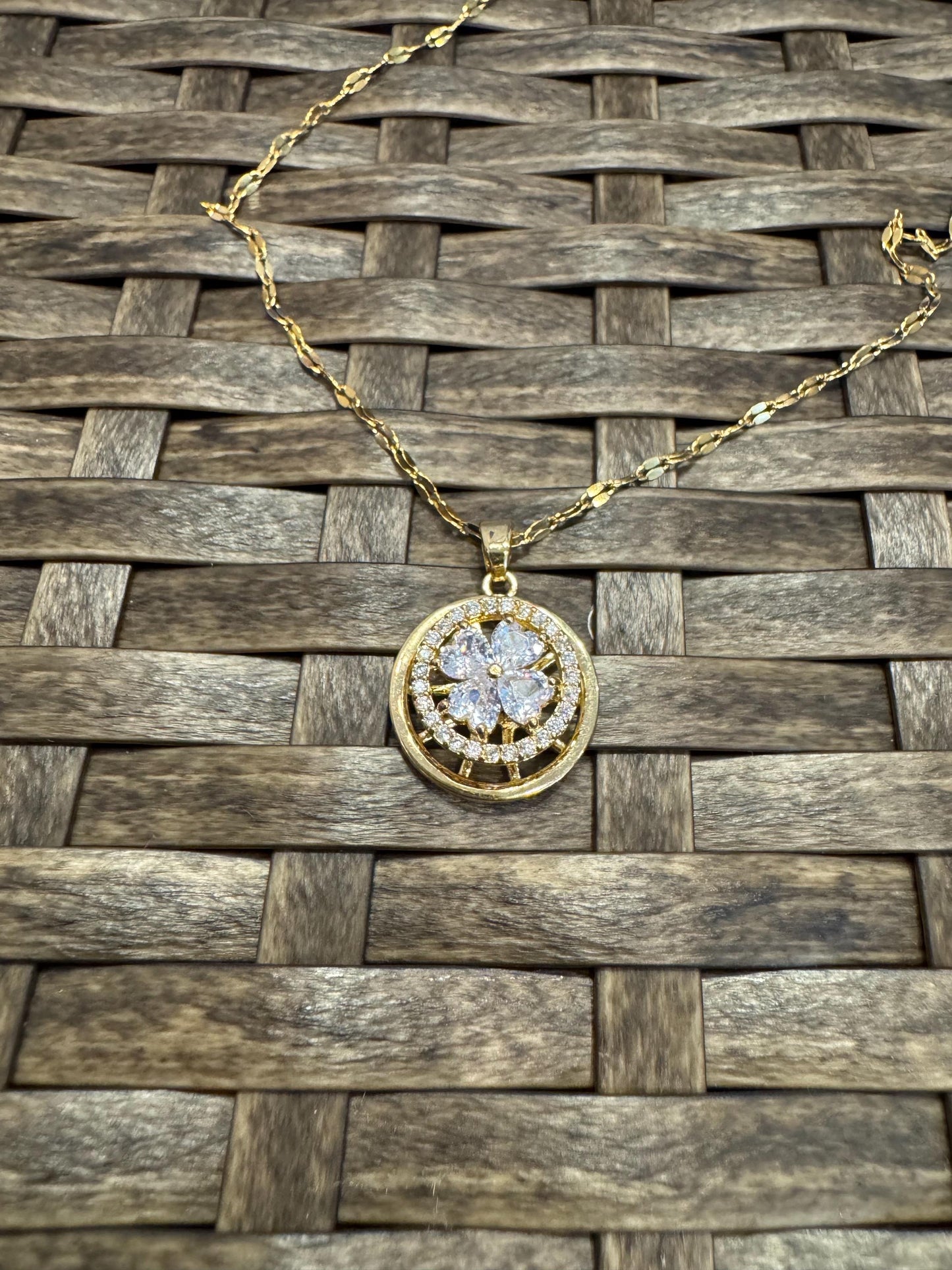 Gold Spinning Clover (Type #4) Necklace with Cubic Zirconia – Anxiety Relief Jewelry