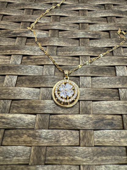Gold Spinning Clover (Type #4) Necklace with Cubic Zirconia – Anxiety Relief Jewelry