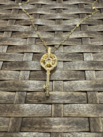 Gold Spinning Key-Shape (Type #3) Necklace with Cubic Zirconia – Anxiety Relief Jewelry (Copy) (Copy)