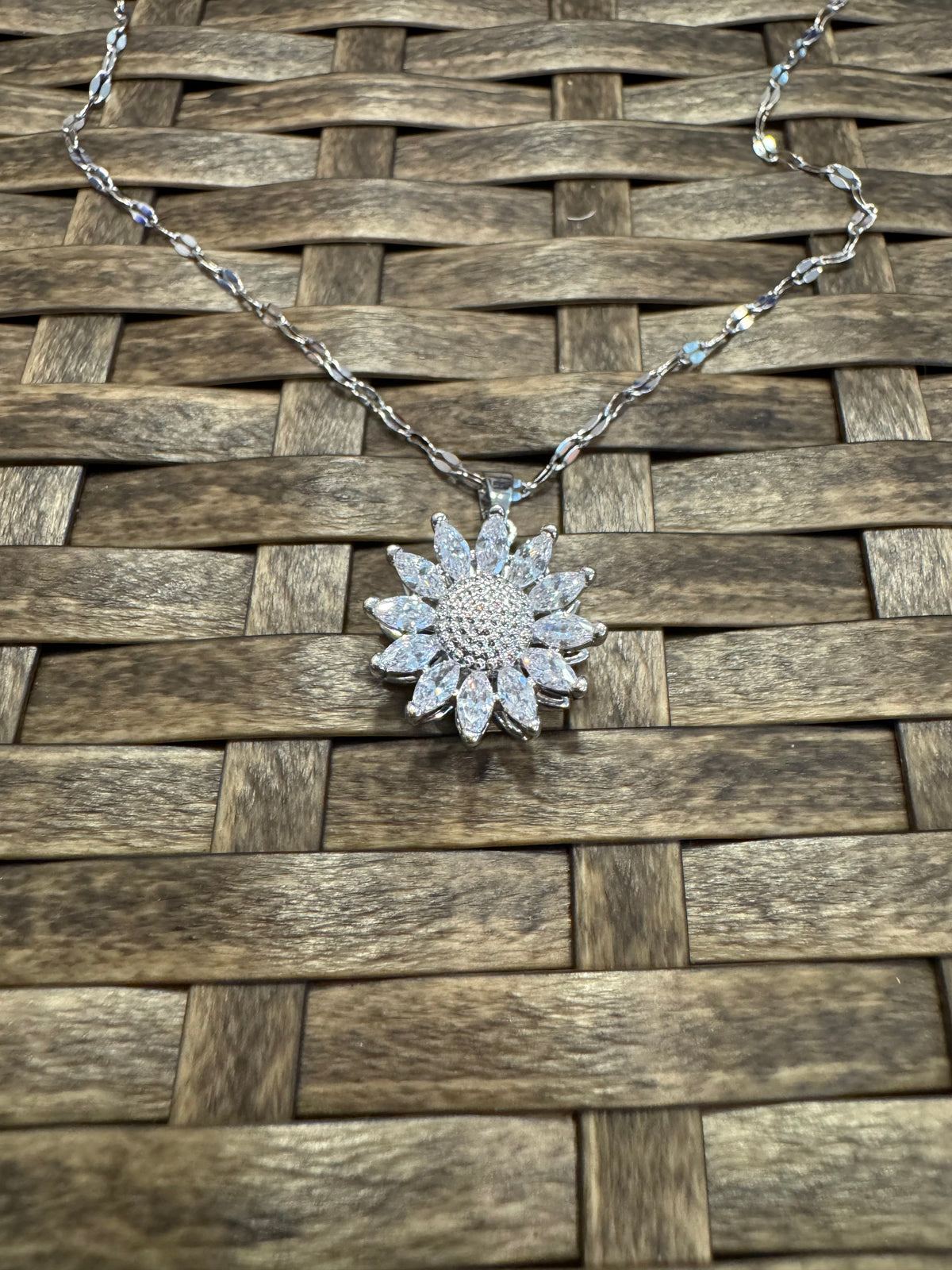 Silver Spinning Sunflower (Type #3) Necklace with Cubic Zirconia – Anxiety Relief Jewelry (Copy)