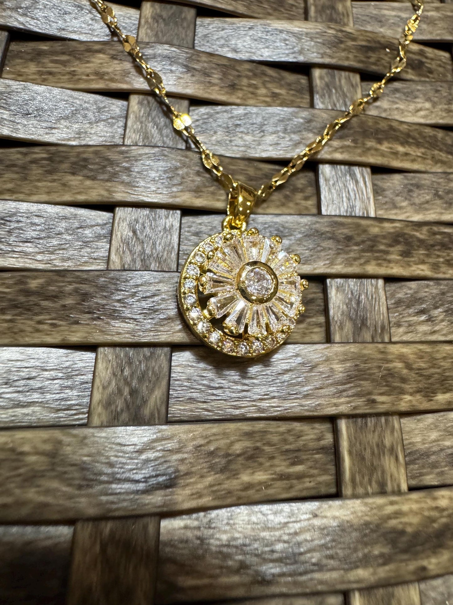 Spinning White Sunflower Necklace – Dainty CZ Spinner Pendant for Stress Relief