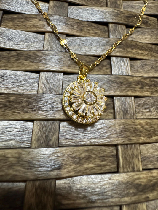 Spinning White Sunflower Necklace – Dainty CZ Spinner Pendant for Stress Relief