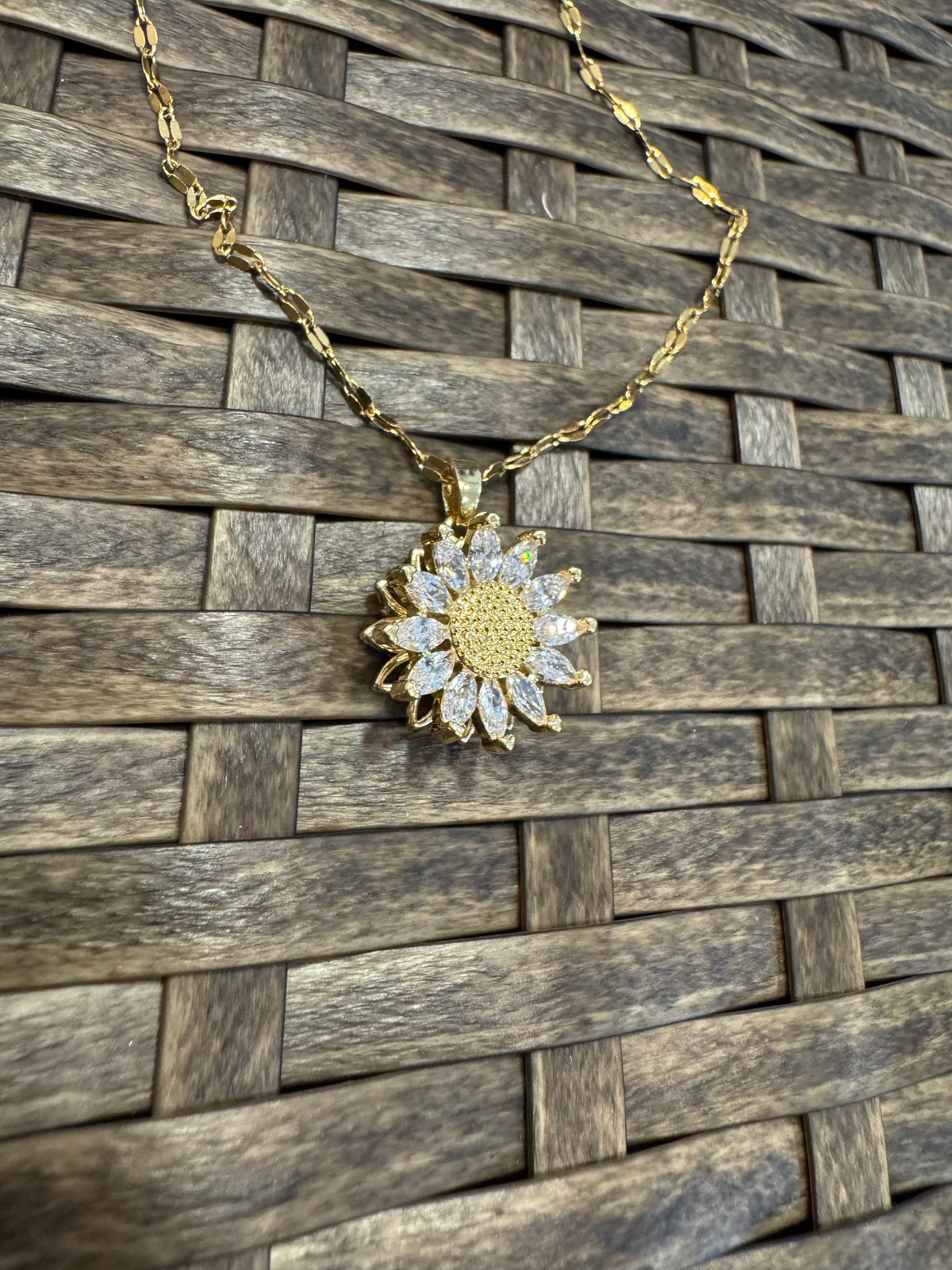 Gold Spinning Sunflower (Type #3) Necklace with Cubic Zirconia – Anxiety Relief Jewelry (Copy)