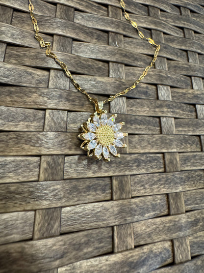 Gold Spinning Sunflower (Type #3) Necklace with Cubic Zirconia – Anxiety Relief Jewelry (Copy)