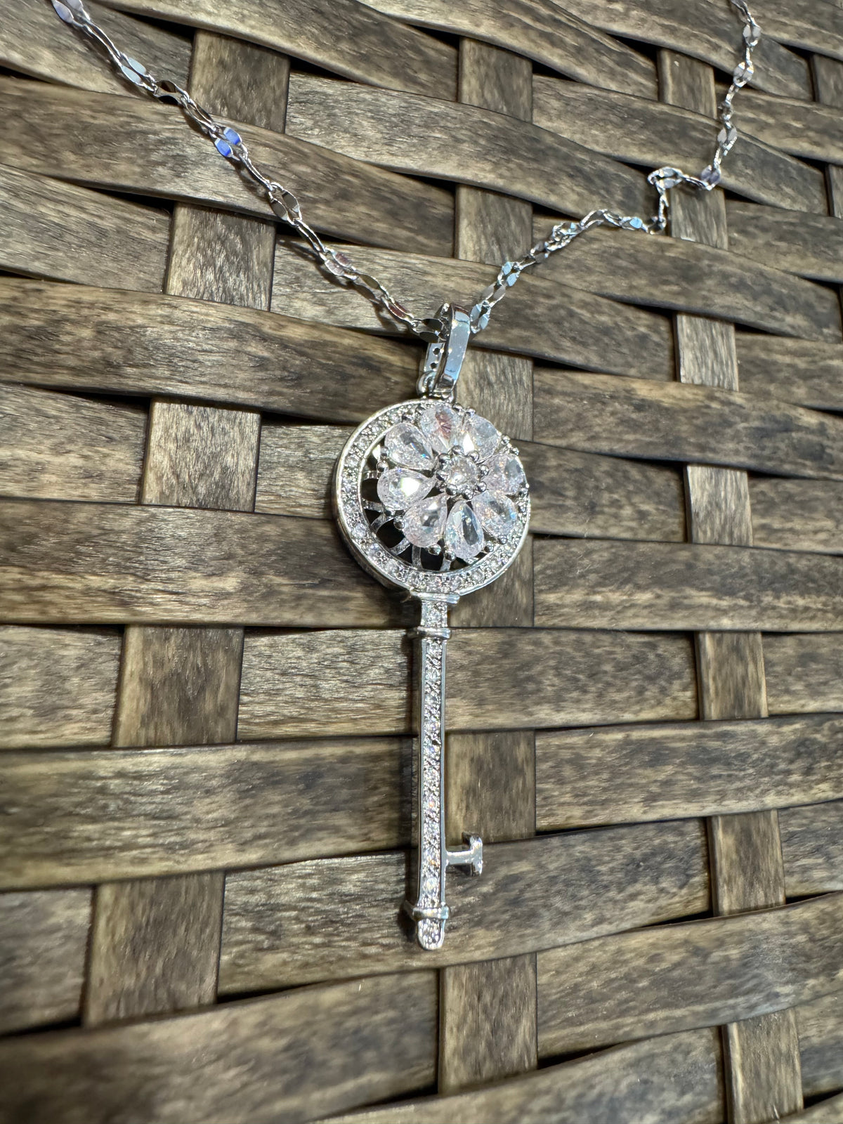 Silver Spinning Key-Shape (Type #3) Necklace with Cubic Zirconia – Anxiety Relief Jewelry (Copy)