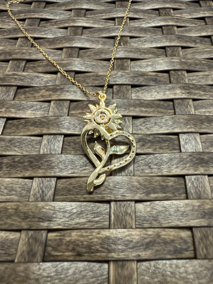 Gold Spinning Sunflower (Type #5) Necklace with Cubic Zirconia – Anxiety Relief Jewelry