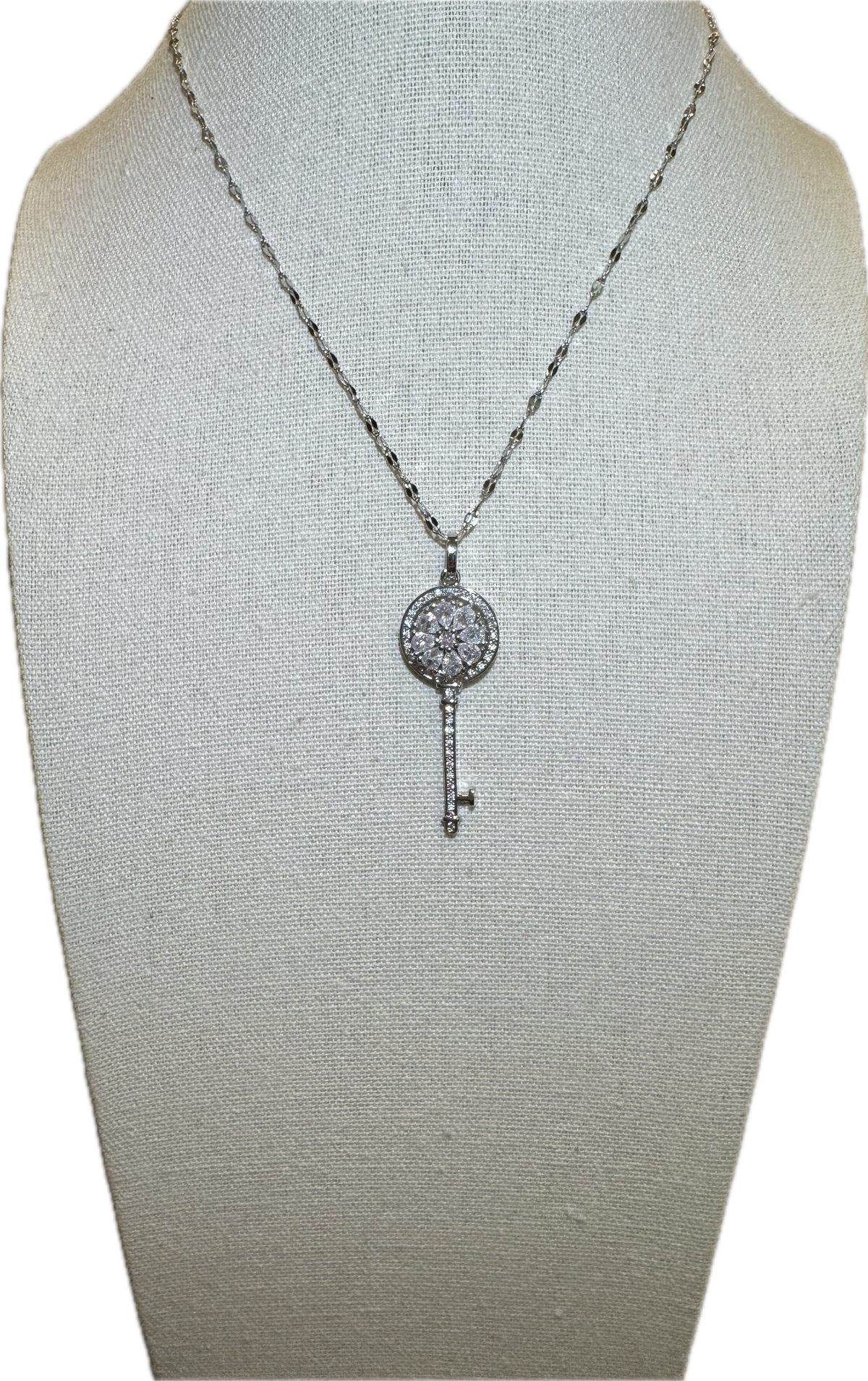 Silver Spinning Key-Shape (Type #3) Necklace with Cubic Zirconia – Anxiety Relief Jewelry (Copy)