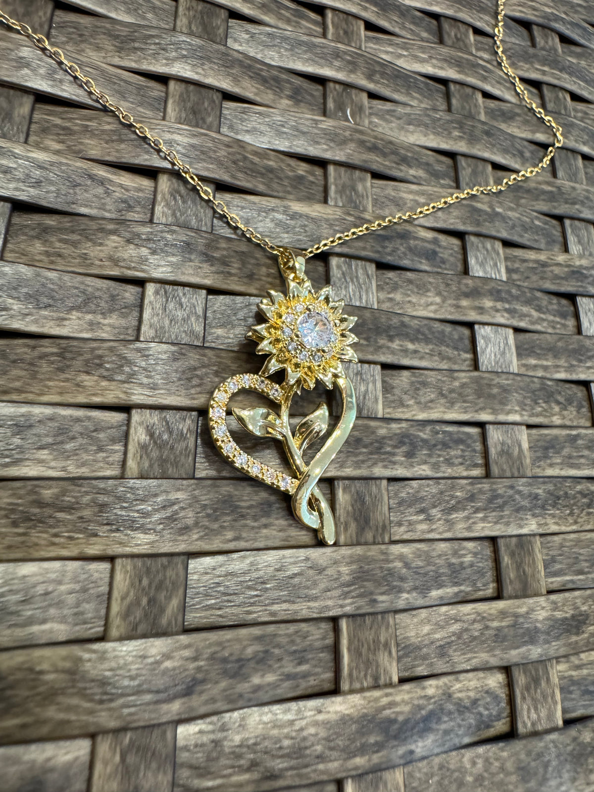 Gold Spinning Sunflower (Type #5) Necklace with Cubic Zirconia – Anxiety Relief Jewelry