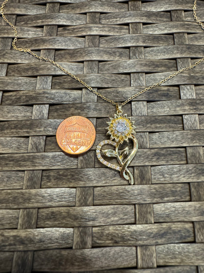 Gold Spinning Sunflower (Type #5) Necklace with Cubic Zirconia – Anxiety Relief Jewelry