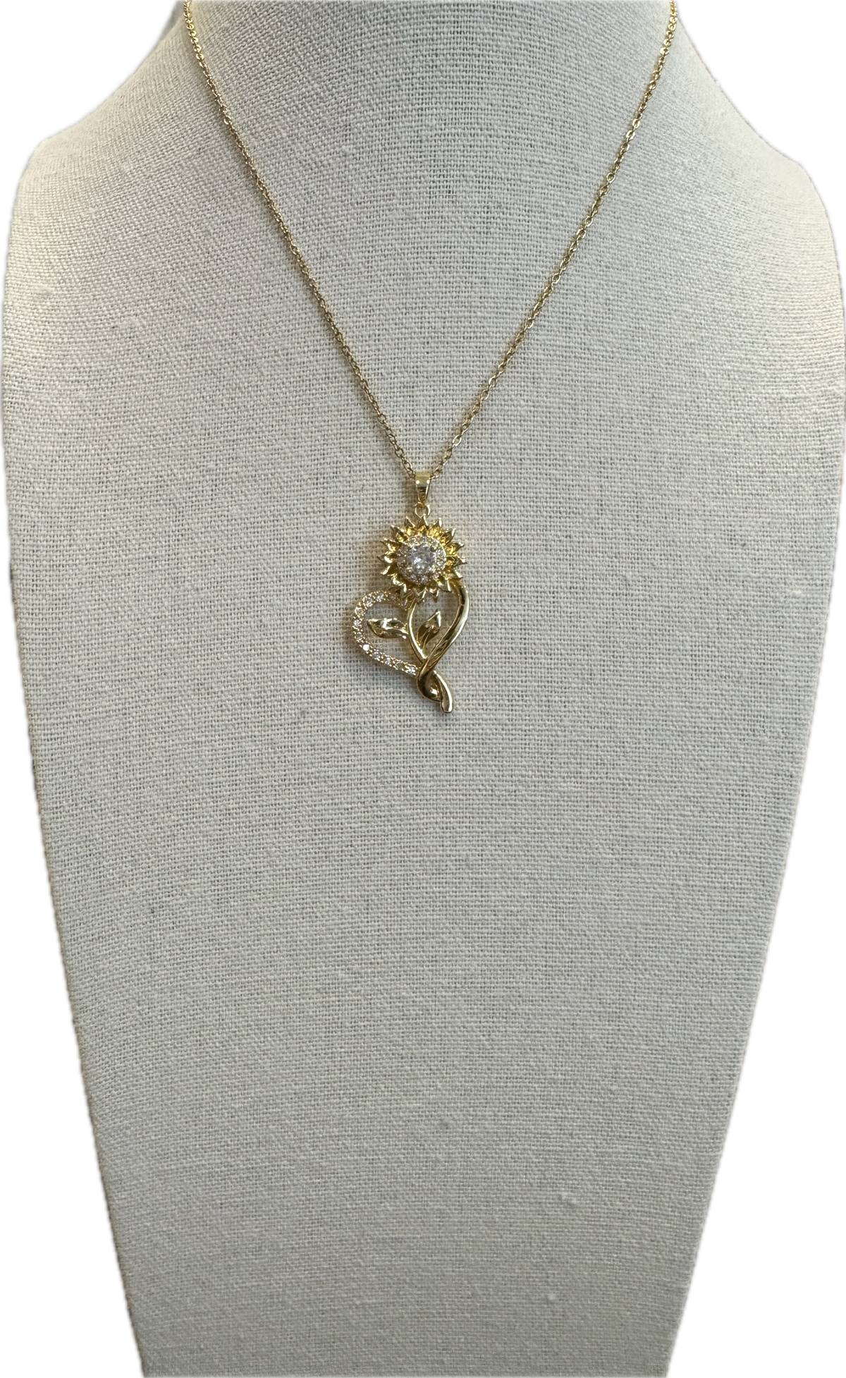 Gold Spinning Sunflower (Type #5) Necklace with Cubic Zirconia – Anxiety Relief Jewelry