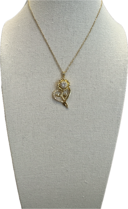 Gold Spinning Sunflower (Type #5) Necklace with Cubic Zirconia – Anxiety Relief Jewelry