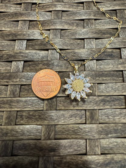 Gold Spinning Sunflower (Type #3) Necklace with Cubic Zirconia – Anxiety Relief Jewelry (Copy)